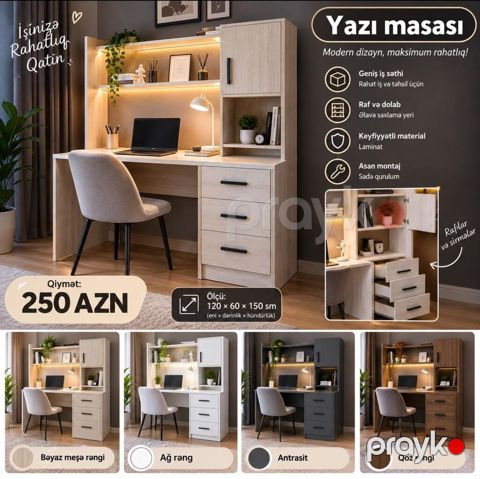 Düz masa, Stulsuz, Polkalı, Siyirməli, Sadə laminat — Bakı