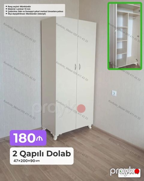 2 qapılı paltar dolabı – 47×200×90 sm - Daxili quruluş: bir tərəfdə — Bakı