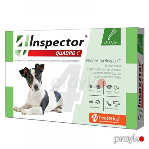 Boyun damcıları xarici və daxili parazitlərə qarşı Inspector Quadro C, itlər üçün 4-10 kq, 1 pipet — Bakı