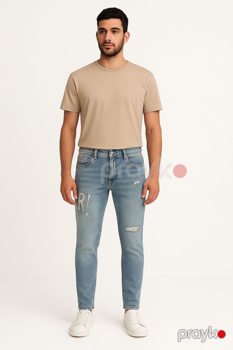 Kişilər üçün düz cins VB-0310, pambıq, açıq mavi, ölçü 31 — Bakı