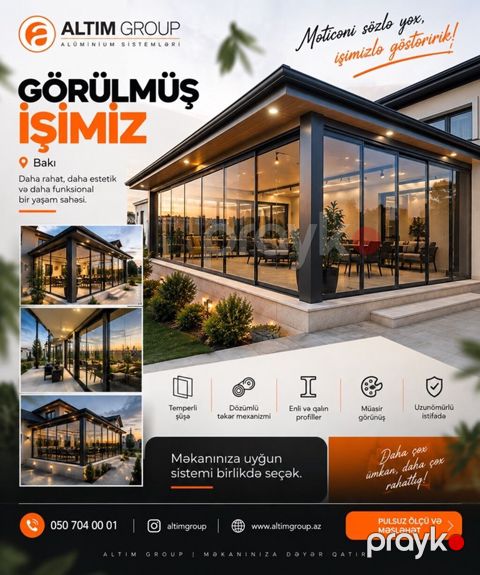 Altım Group – Alüminium Sistemləri Xidmət: Sürgülü cam balkon və açıq — Bakı