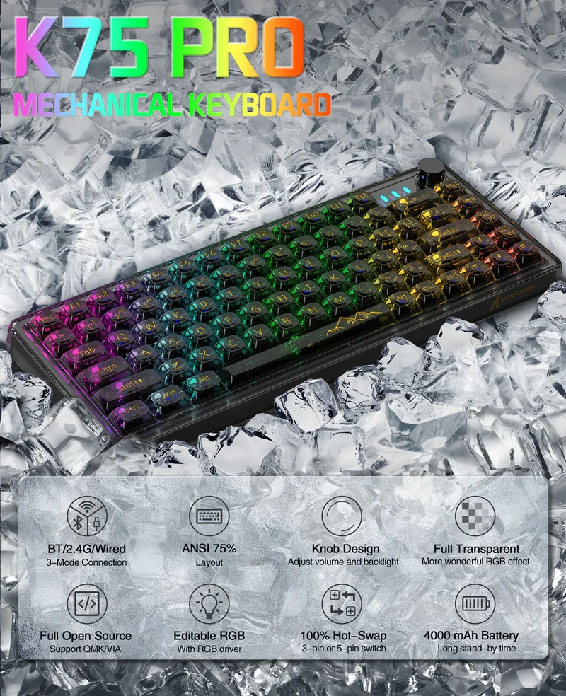Attack Shark K75RGB RGB Wireless Mechanical Gaming Keyboard — Klaviaturalar və siçanlar, Bakı (2)