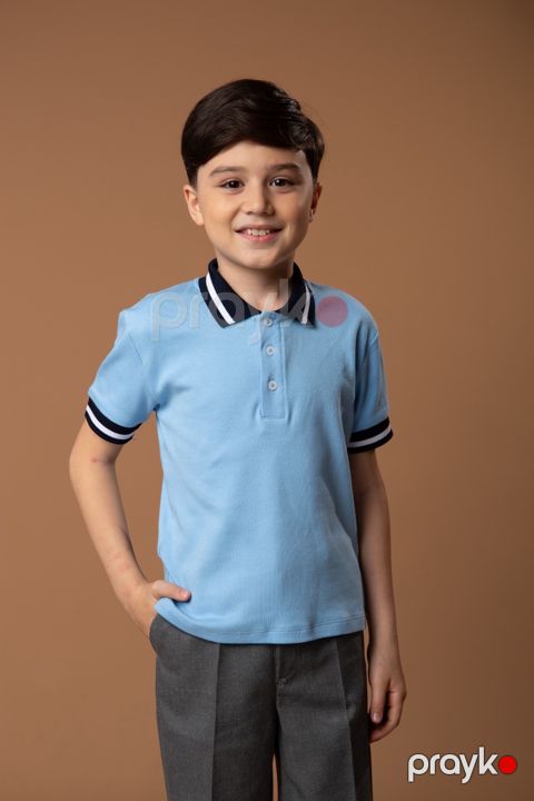Uniseks məktəbli qısaqol polo Betex, mavi, pambıq, ölçü 30 — Bakı