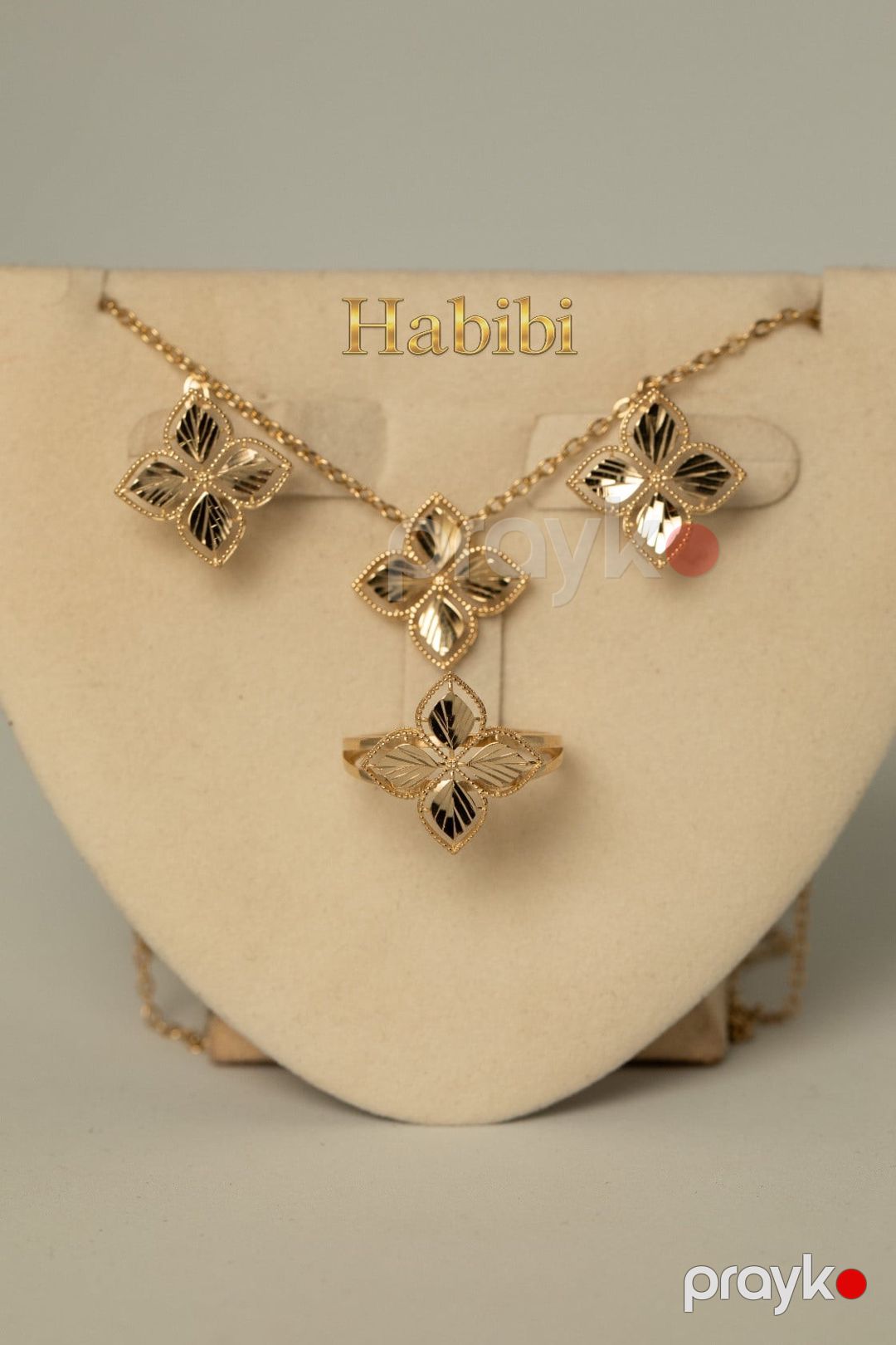 Zinət dəsti kulonlu zəncir, sırğa və üzük Habibi Jewellery HJ759, qızıl 585 əyar, 4.76 q — Mallar, Bakı (2)