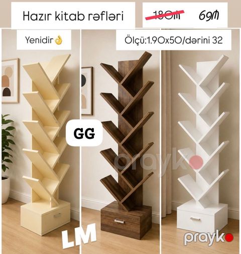 Hazır kitab rəfləri – dekorativ “ağac” dizaynlı şaquli model — Bakı