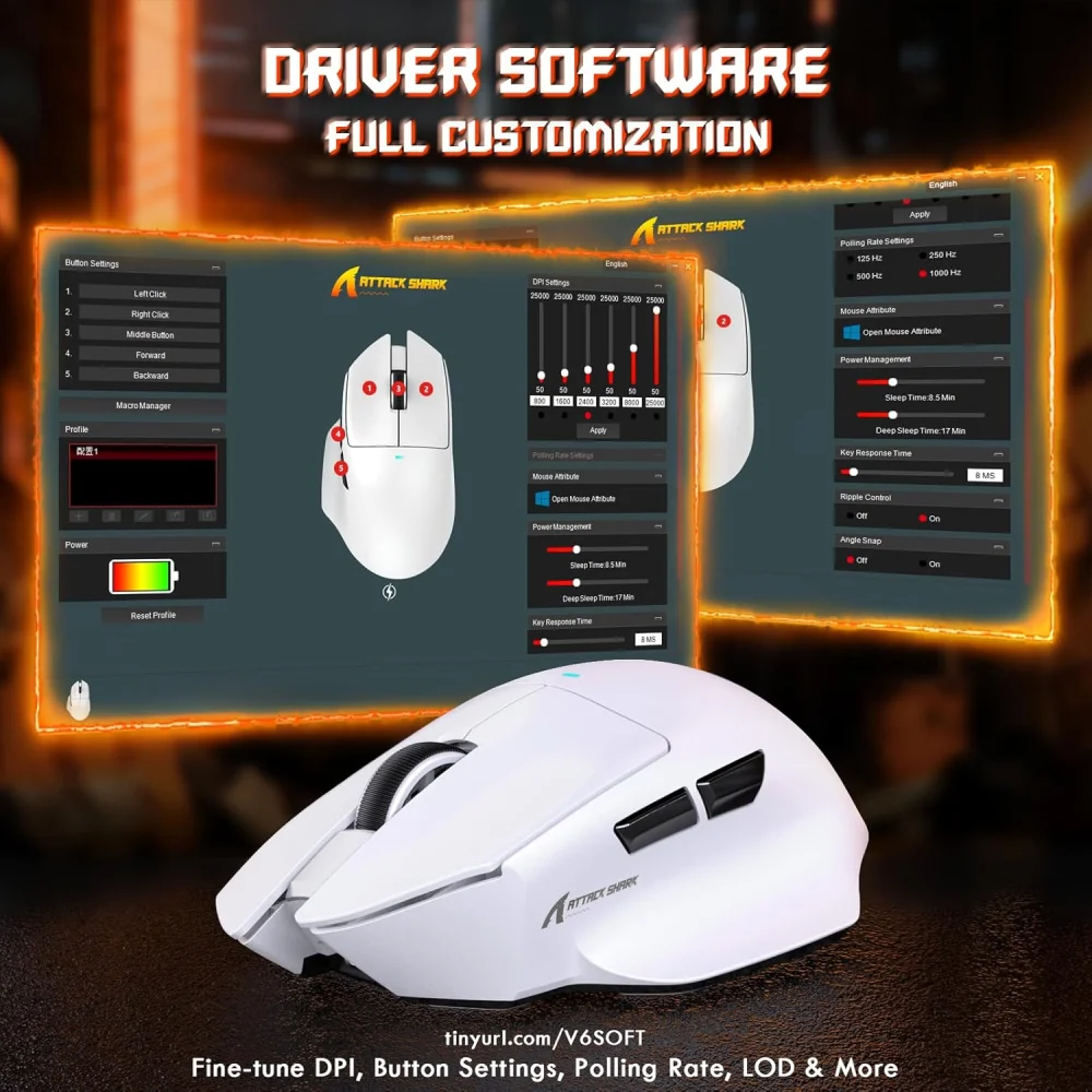 Attack Shark V6 Ultra-Light Tri-Mode Gaming Mouse with Charging Dock — Klaviaturalar və siçanlar, Bakı (2)