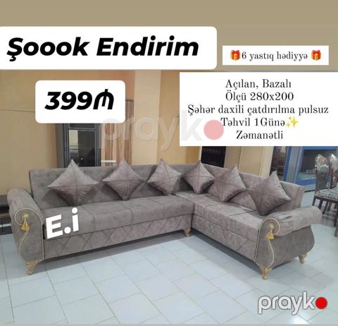 Künc divan – açılan, bazalı model - Ölçü: 280×200 sm - Material