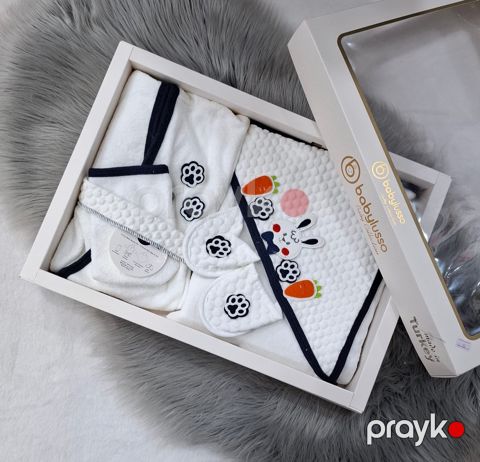 Yeni doğulanlar üçün hamam dəsti OP-444, pambıq, ağ, 0-3 ay, 4 parça — Bakı