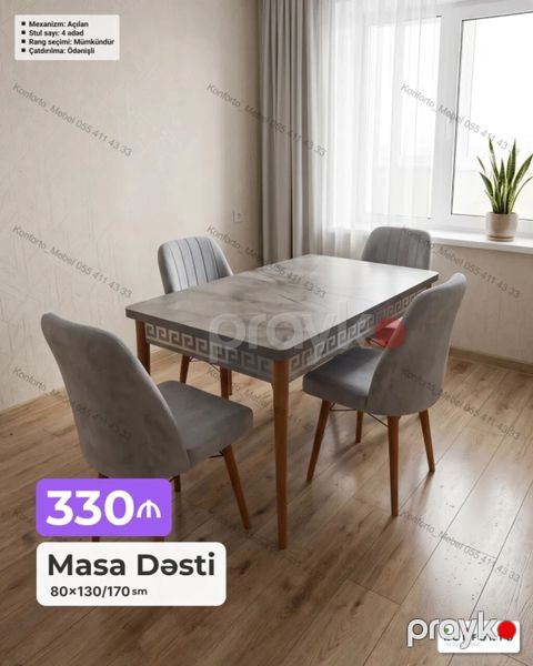 Masa Dəsti – 80×130/170 sm - Mexanizm: açılan (uzadıla bilən masa) — Bakı