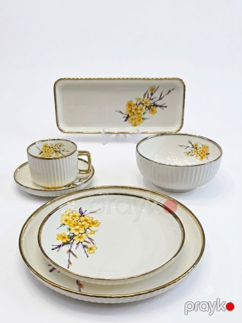 Nahar dəsti Fine Ceramic, keramika, ağ/sarı, 6 nəfərlik, 32 parça — Bakı
