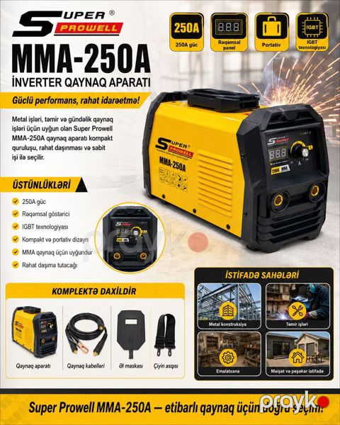 11705 Məhsulun adı: Super Prowell MMA-250A metal qaynaq aparatı — Bakı