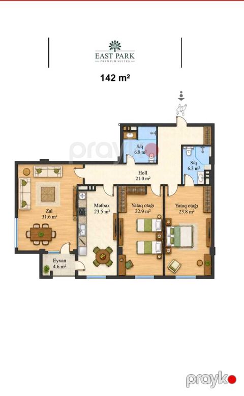 Satılır 3 otaqlı yeni tikili 142 m² — Bakı