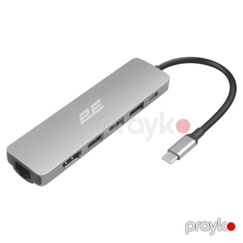 2E Hub Usb-с 2хUSB-A 2.0/USB-A 3.0/USB-C PD/HDMI/Ethernet, 0.15m, silver (2EW-2684) — Bakı