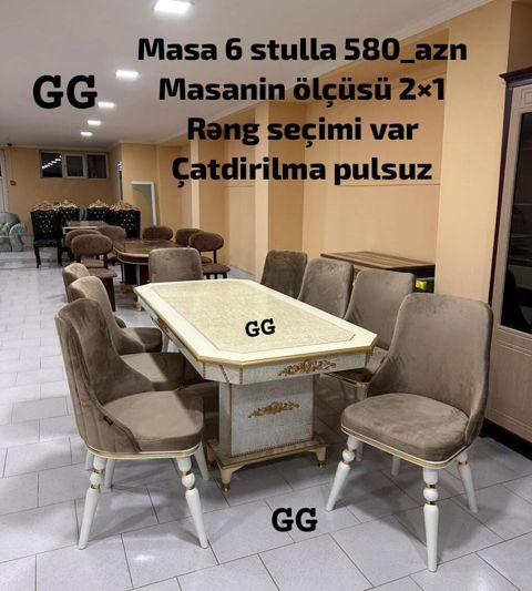 Yemək otağı dəsti – masa və 6 stul - Komplekt: 1 masa + 6 stul — Sumqayıt