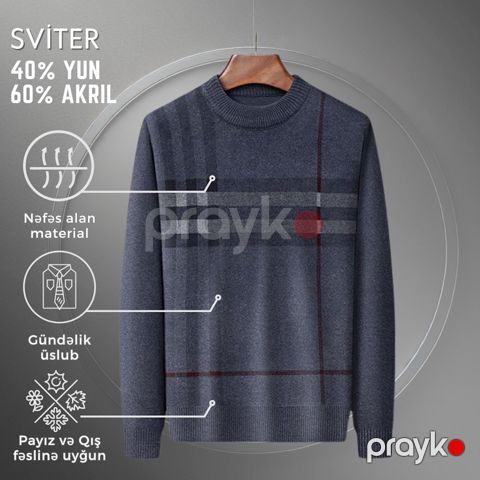 Sviter kişilər üçün EB 958, yun/akril, boz, ölçü L — Bakı