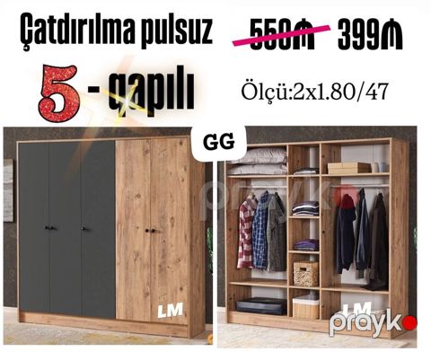 5 qapılı paltar şkafı - Ölçü: 2 x 1.80 x 47 sm - Rəng: ağac — Bakı