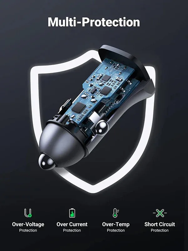 Avtomobil üçün charger Ugreen 30W 2-Port Fast Car Charger — Mallar, Bakı (6)