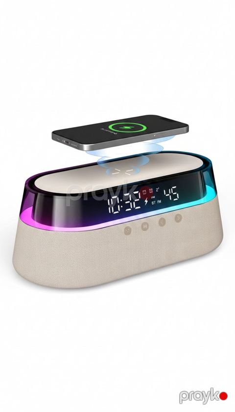 Elektron zəngli saat Yumsaqex 3-ü 1-də Smart, Bluetooth dinamik, simsiz şarj, RGB işıq, LED ekran - Yumsaqex0212007 — Bakı