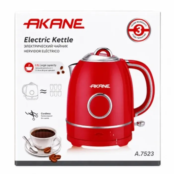 Elektrik Çaydan Akane A.7523 1.5L Qırmızı Paslanmaz Polad Daxili Korpuslu Sürətli Qaynadan Termos Çaydan — Bakı