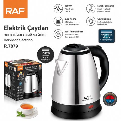 4796 Məhsulun adı: Elektrik çaydan RAF R.7879 2 l Gümüşü Qara 1500 — Yoboo az — Электрические чайники и термопоты