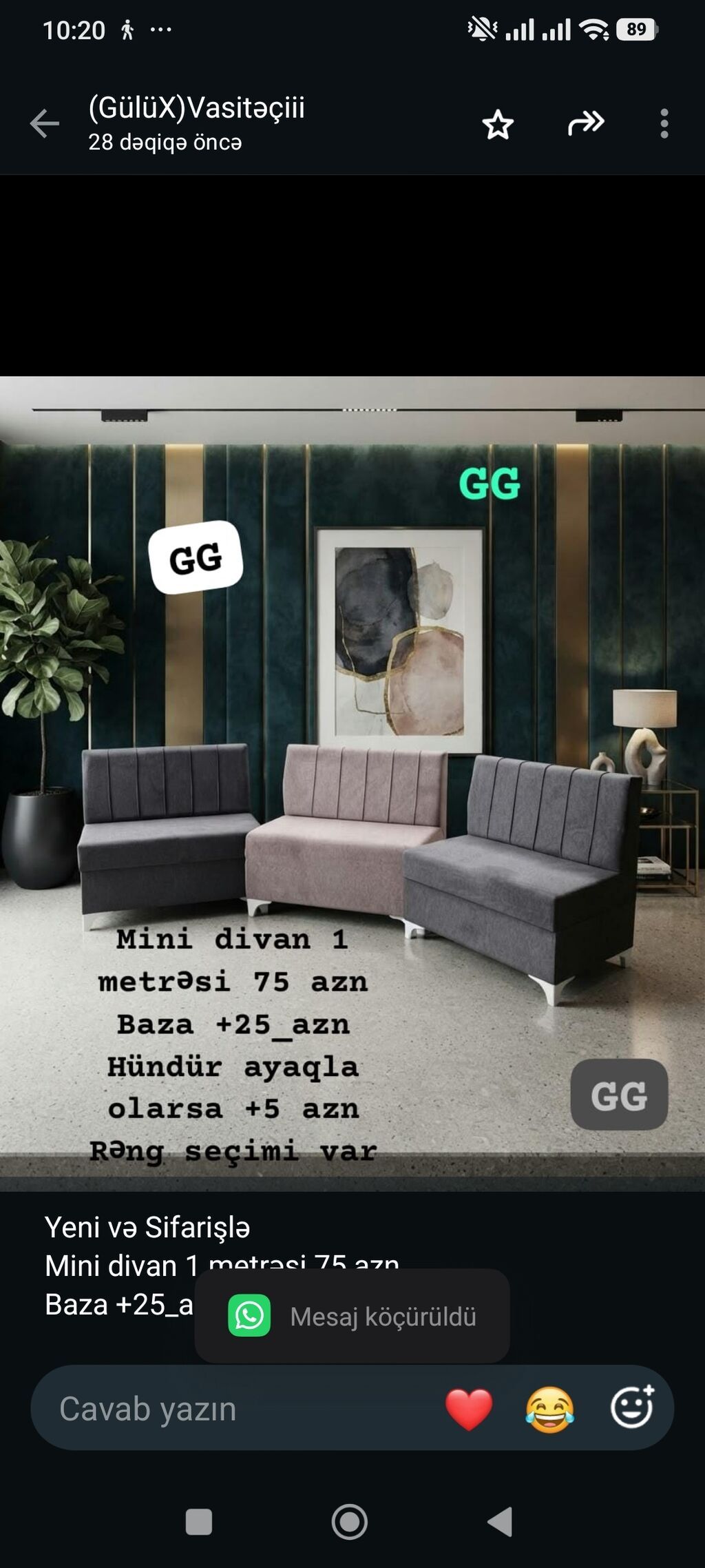 Yeni və Sifarişlə Mini divan 1 metrəsi 75 azn Baza +25_azn Hündür — Divanlər, Bakı
