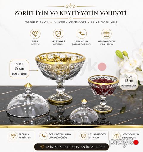 Qab dəsti Crystal Gallery, Şüşə, Şəffaf, 2 əd — Bakı