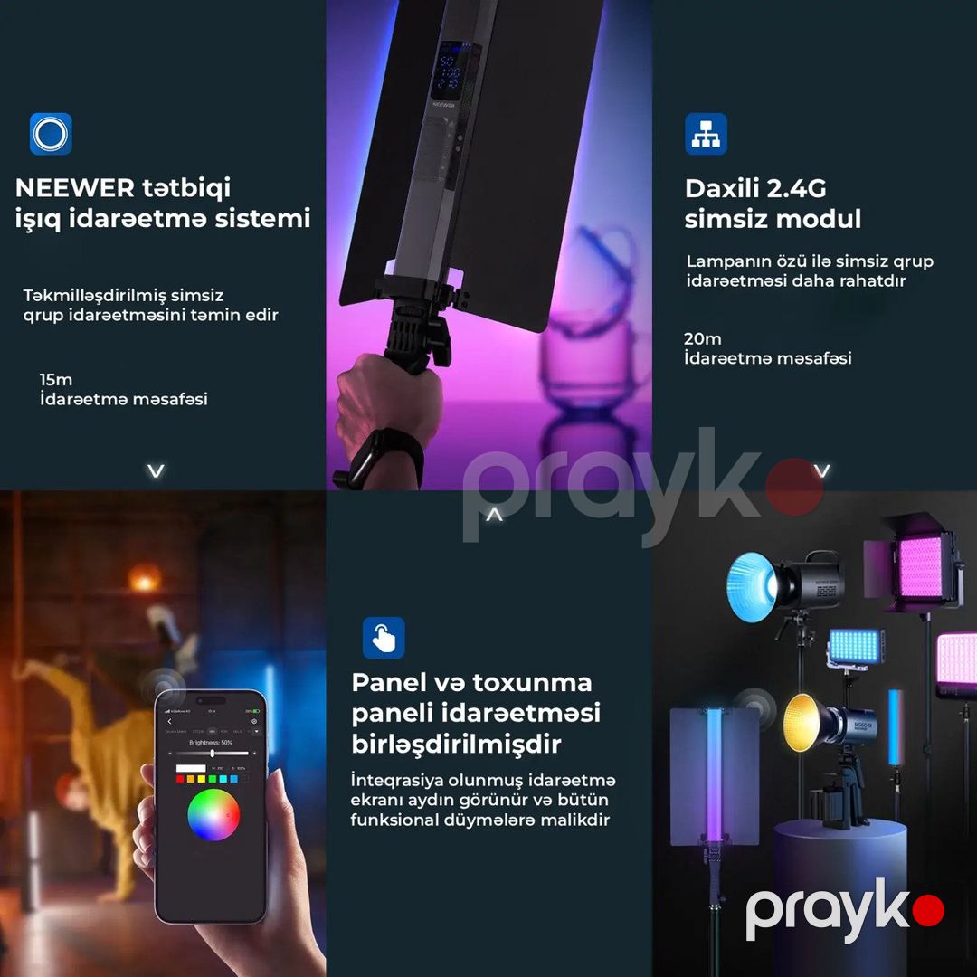 Neewer RGB2 RGB LED boru işıq (barndoor ilə) — Foto və video texnikası, Bakı (7)