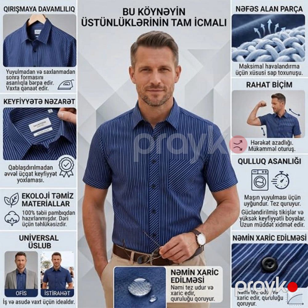 Kişilər üçün qısaqol köynək 58-1367, göy, pambıq, ölçü 43 — Mallar, Bakı (3)
