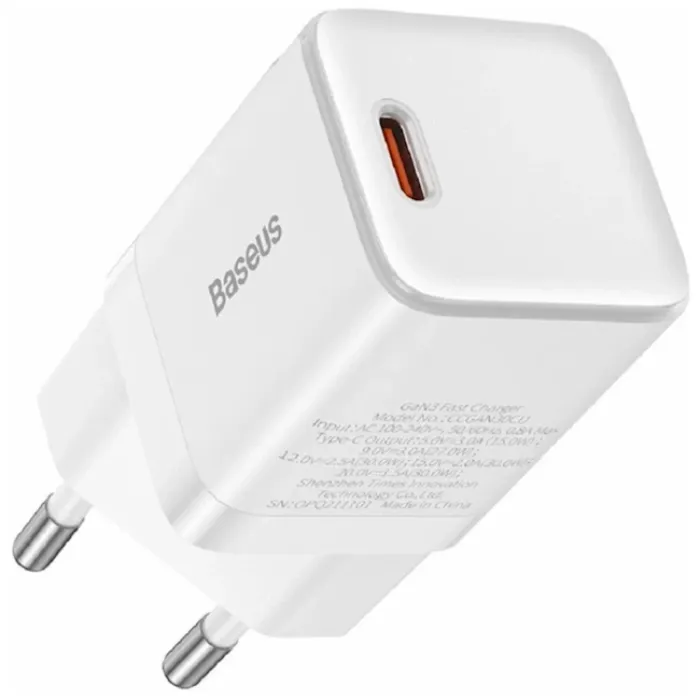 Şəbəkə enerji toplama cihazı Baseus GaN3 1C 30W Usb-c Fast Charger EU CCGN010101 Black — Bakı