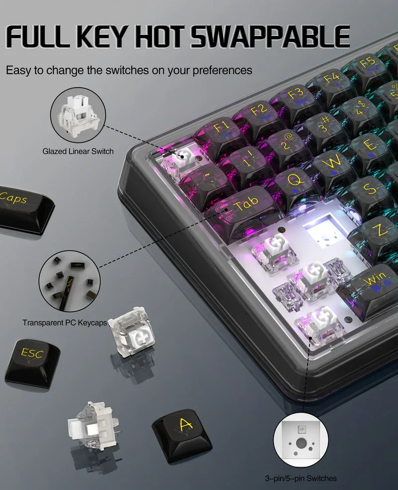 Attack Shark K75RGB RGB Wireless Mechanical Gaming Keyboard — Klaviaturalar və siçanlar, Bakı (5)