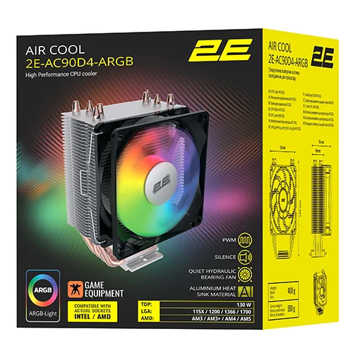 2E Gaming Air Cool AC90D4-ARGB CPU Cooler — Bakı