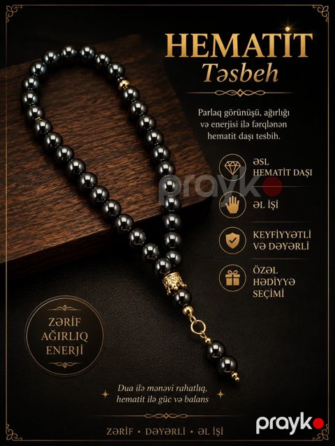 Təsbeh, Boz/Qızılı, Hematit, 190 mm — Bakı