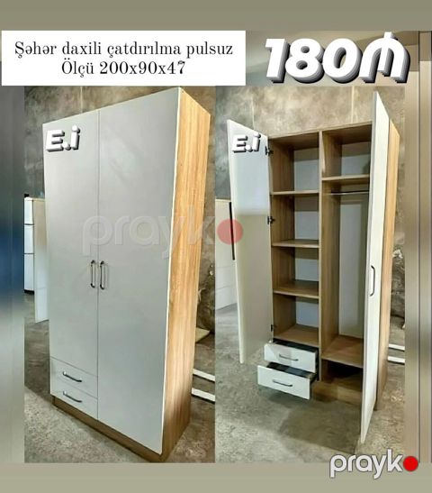 İki qapılı paltar dolabı - Ölçü: 200 x 90 x 47 sm - Rəng və material — Bakı