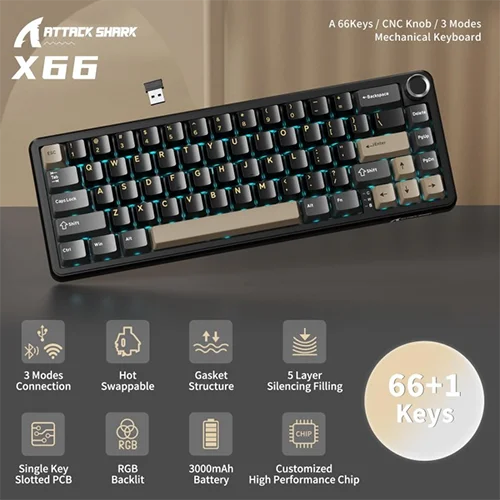 Attack Shark X66 Mechanical Gaming Keyboard — Klaviaturalar və siçanlar, Bakı (2)