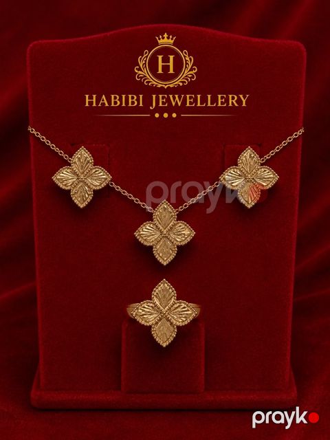Zinət dəsti kulonlu zəncir, sırğa və üzük Habibi Jewellery HJ759, qızıl 585 əyar, 4.76 q — Bakı