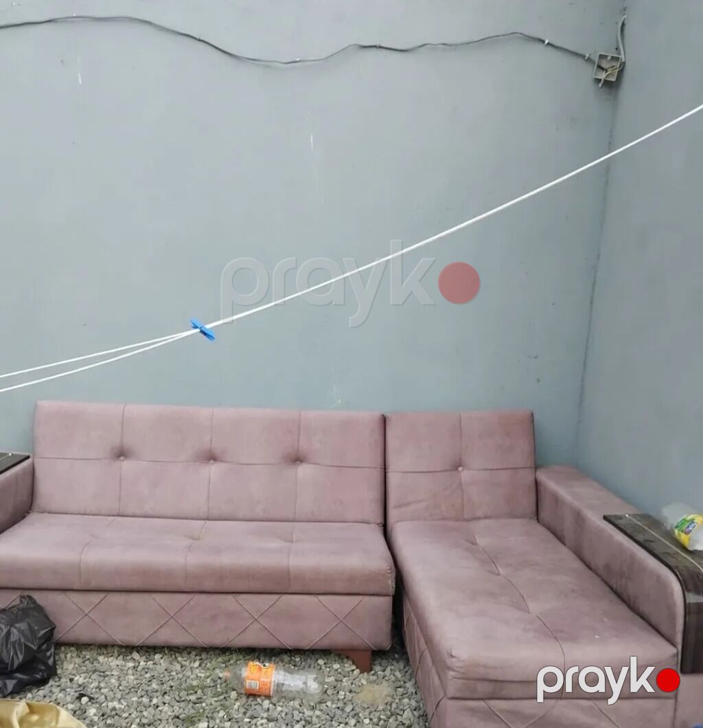 Künc divan – L formalı, pastel çəhrayı/boz rəngdə parçadan. - Sağ — Divanlər, Digah (2)