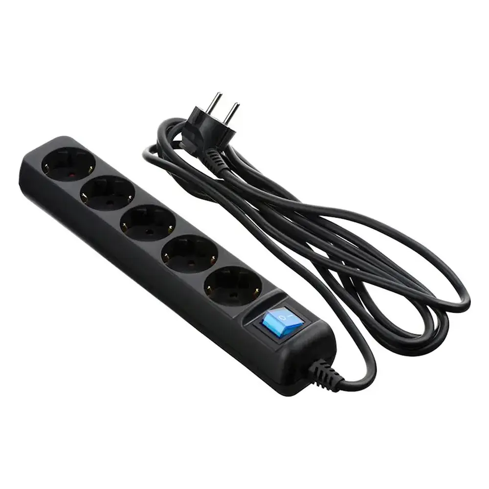 2E Power Strip 5хType F, 3х1.5mm2, 16A, 5m, black (2E-U05ES15M5BK) — Bakı