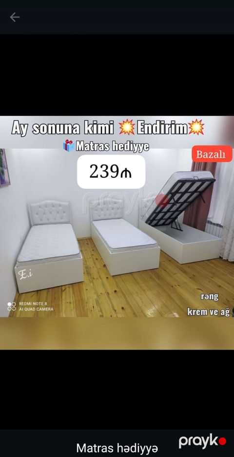 Bazalı tək nəfərlik çarpayılar – krem və ağ rəngdə. - Başlıq hissəsi — Sumqayıt