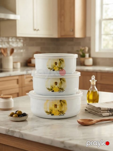 Saxlama üçün konteyner dəsti Nipmar 153, 3 əd, 1400 ml/1600 ml/1800 ml, paslanmayan polad, ağ — Bakı