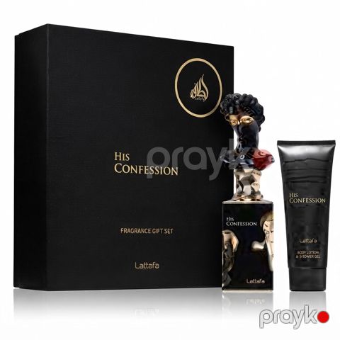 Lattafa Perfumes His Confession kişilər üçün ətir dəsti (Bədən losyonu + Ətir suyu) — Bakı