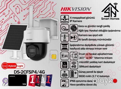 Hikvision günəş paneli ilə 4G videomüşahidə kamerası DS-2CFSP4/4G — Bakı