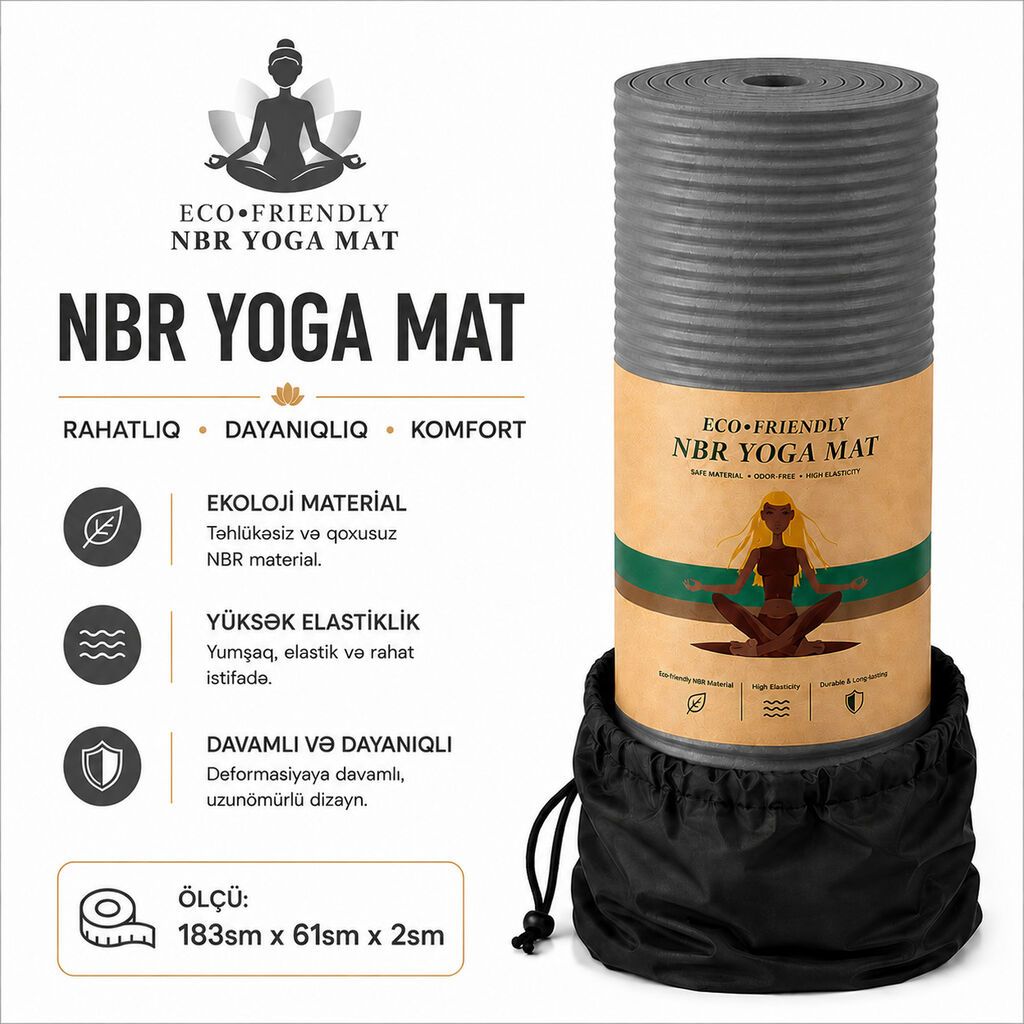 9320 Məhsulun adı: NBR Yoqa Matı Boz, Daşıma Çantası ilə Brend: No — Fitness və yoqa, Bakı (2)