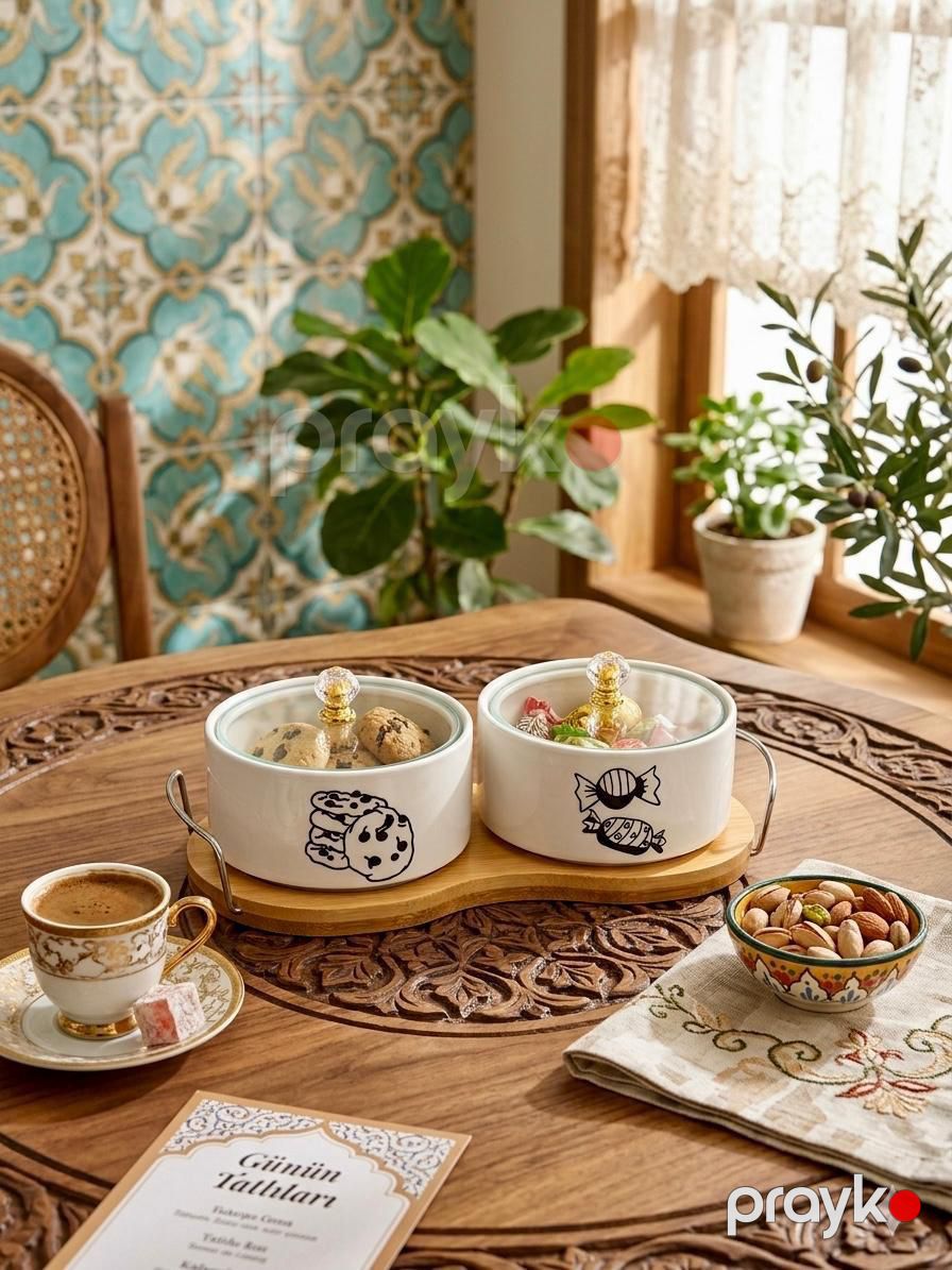 Çərəz qabı, keramika/taxta, alqtlıq üzərində, 15x21 sm, ağ — Mallar, Bakı (2)