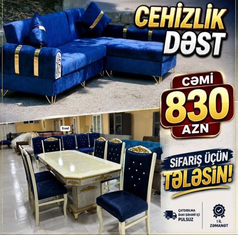 Cehizlik Dəst - Dəst tərkibi: künc divan + masa və 8 ədəd stul — ucuz.mebel — Soft furniture sets