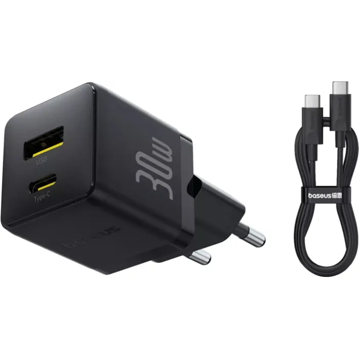 Baseus Palm Fast Charger C+U 30W Usb-c və Usb-a Adapter Kabel ilə — Bakı