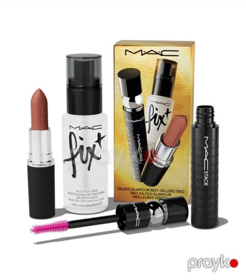 Dekorativ kosmetika dəsti Mac Gilded Glamour Best-Sellers Trio (dodaq boyası + tuş + makiyaj üçün sabitləşdirici) — Bakı