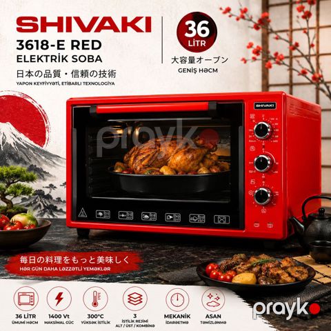 5304 Məhsulun adı: Masaüstü elektrik soba Shivaki 3618-E Red, 36 l — Bakı
