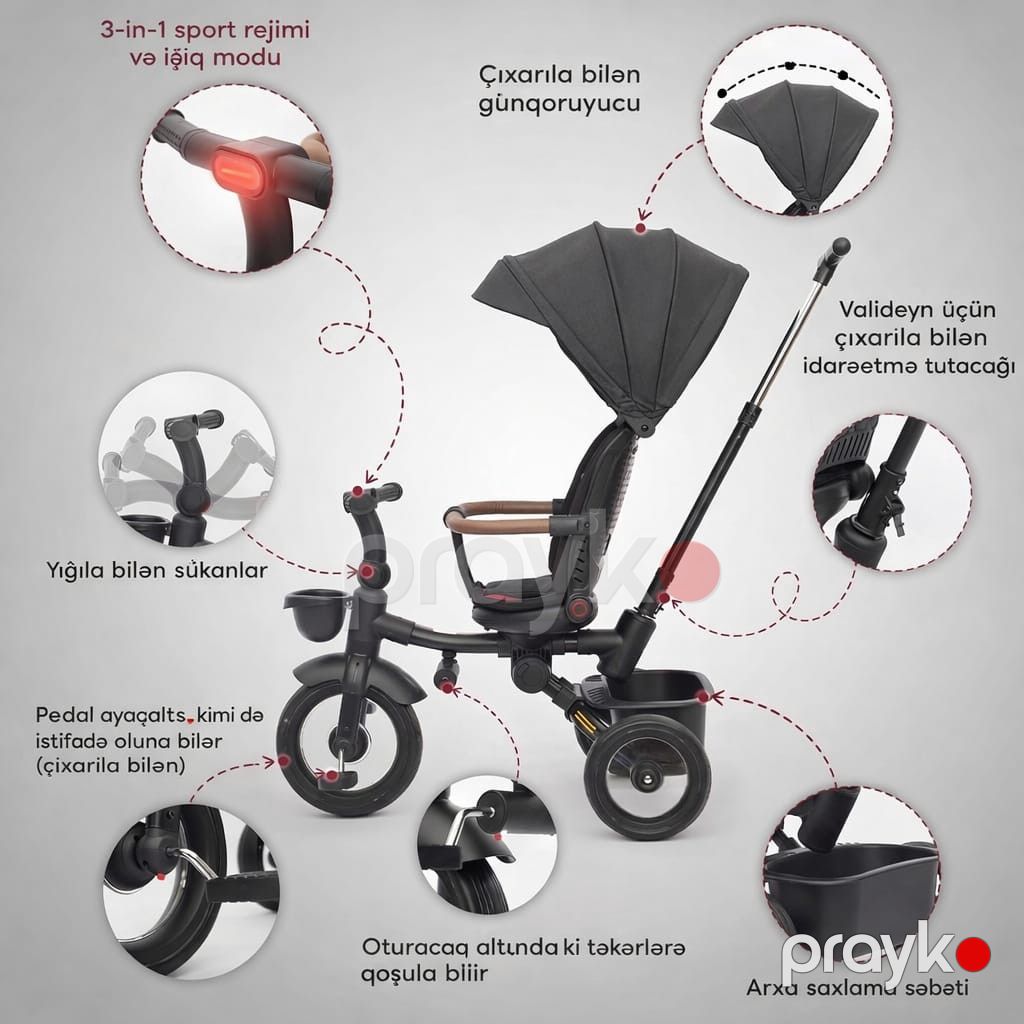 Üçtəkərli velosiped Kidilo VP_088 7-in-1, qara — Mallar, Bakı (3)