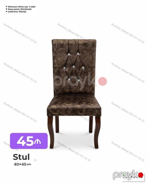 Stul – 40×45 sm - Yüksək bel hissəli, dekorativ düyməli dizayn — Bakı