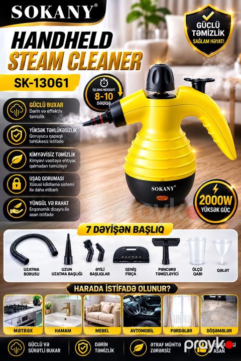 2341 Məhsulun adı: Buxar təmizləyicisi Sokany SK-13061, 2000 Vt — Bakı
